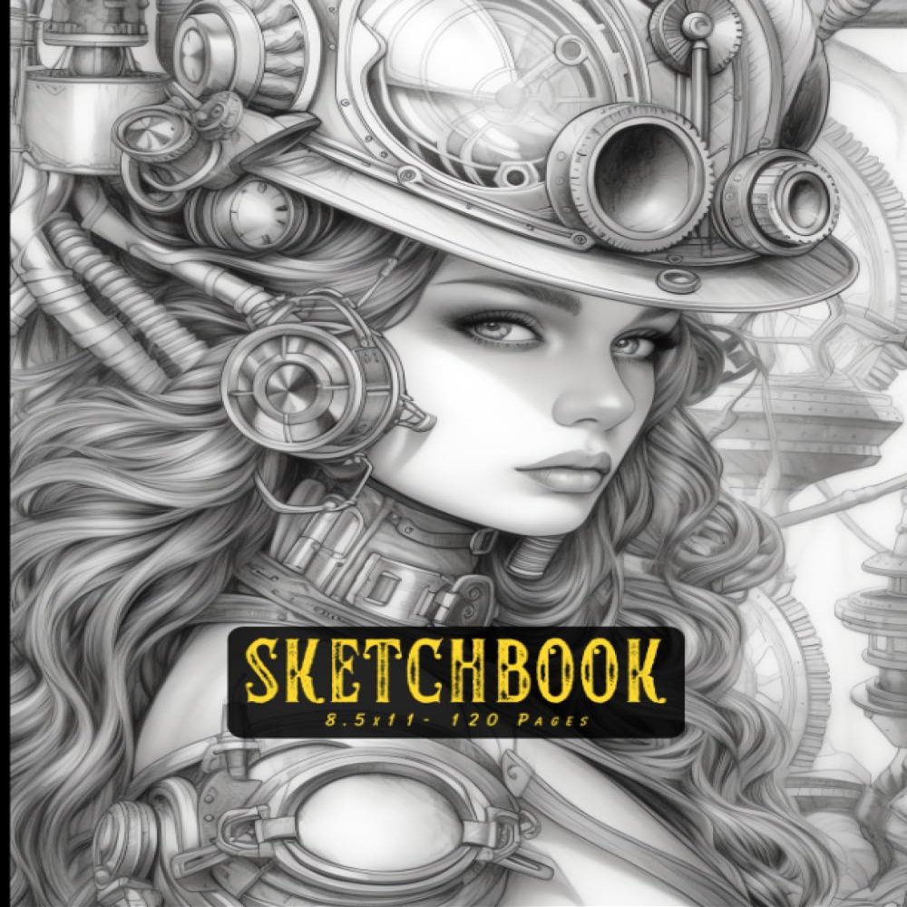 Sketchbook: Steampunk Cover 120 pages Unlined Drawing Notebook, 8.5x11 Large Sketch Book for Doodling or Sketching Journal
