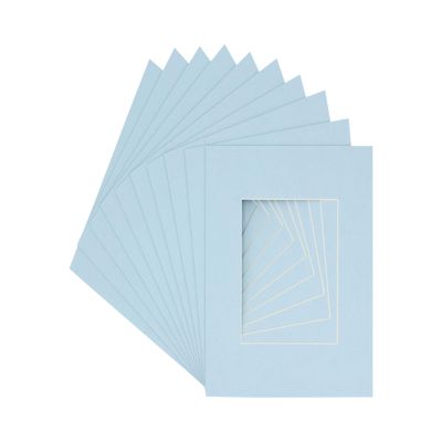 10x10 Mat Bevel Cut for 6x6 Photos - Precut Baby Blue Square Shaped Photo Mat Board Opening - Acid Free Matte to Protect Your Pictures - Bevel Cut for Family Photos, Pack of 25 Matboards Show Kits