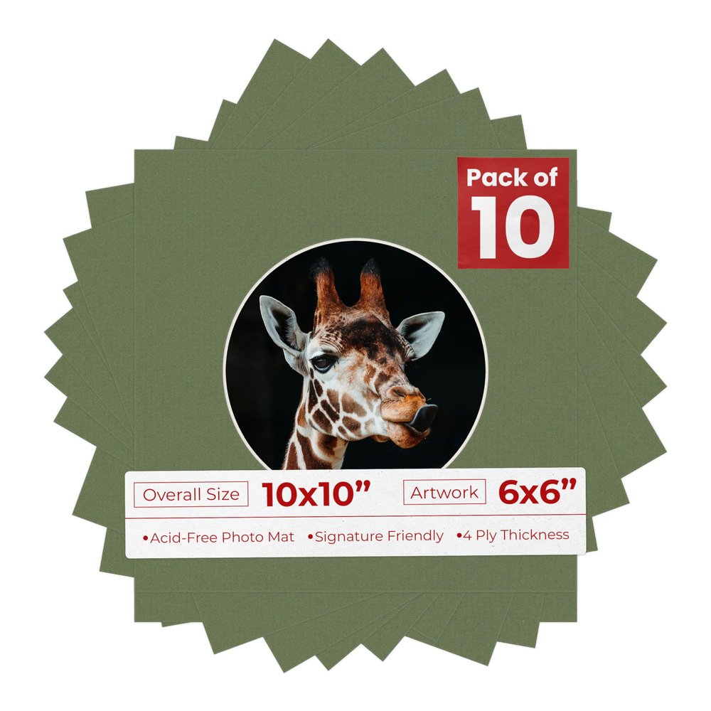 Poster Palooza 10x10 Photo Mat Board for 6x6 Photos Precut Circle Shape Opening Acid Free Bevel Cut Picture Frame Mat, Steel Blue, Mat Board for Framing Photos & Artwork, 10-Pack Matboards Show Kits