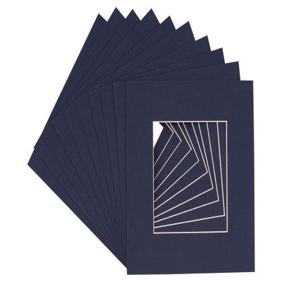 10x10 Mat Bevel Cut for 6x6 Photos - Precut Navy Blue Square Shaped Photo Mat Board Opening - Acid Free Matte to Protect Your Pictures - Bevel Cut for Family Photos, Pack of 25 Matboards Show Kits