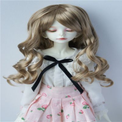 JD154 7-8inch 18-20cm 1/4 MSD Long Lady Wave Synthetic Mohair BJD Doll Wigs (L.t Brown)