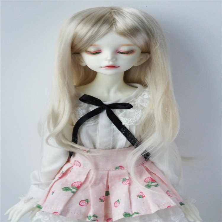 1/4 MSD BJD Hair JD157 7-8inch Long Natural Straight Side Parting Synthetic Mohair Doll Wigs (Blond)