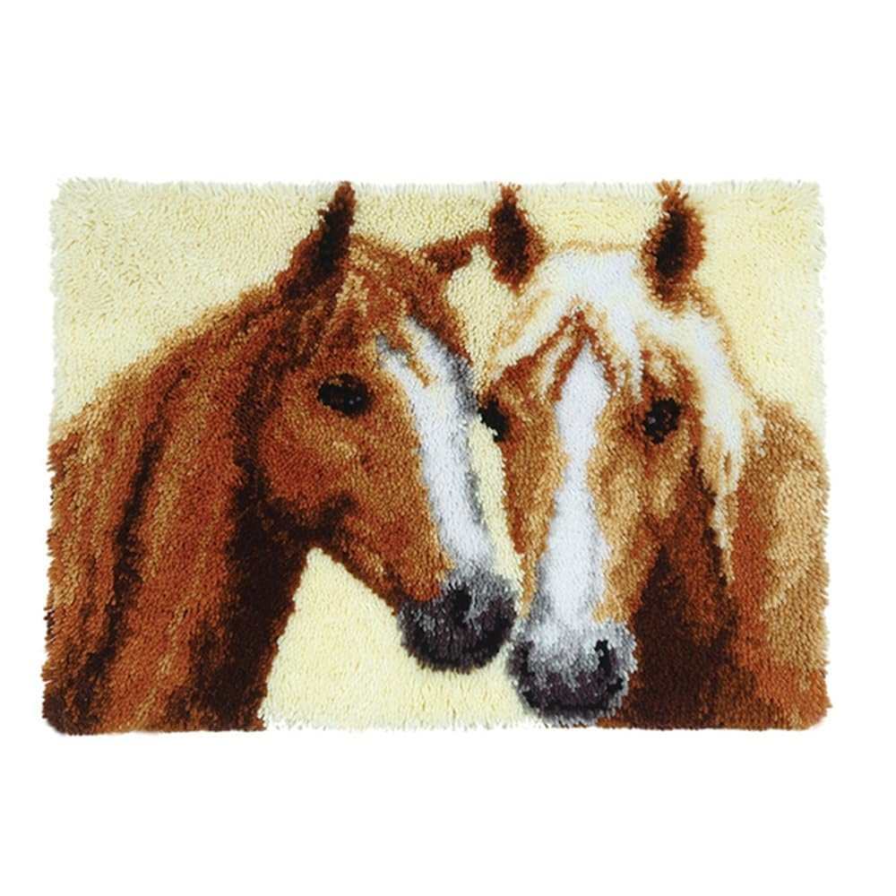 DL-YTG DIY Latch Hook Kits for Art Craft Throw Rug Pattern Paint Cross Stitch Set :Horse A-20X16 Inch