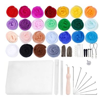 Tyenaza Needle Felting Kit, Wool Roving for Felting Wool Needle 25 Colors Wool Fluffy Soft Eco Friendly Easy Operation Felting Kit for Craft DIY Sewing