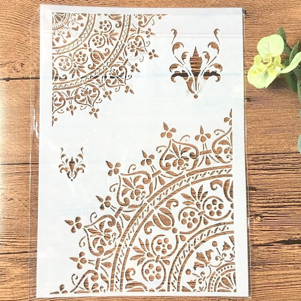 TIAMECH A4 Reusable Mandala 1/4 Wheel Stencil for Painting - Vintage Round Arrow Layering Template, DIY Wall Art, Wood Furniture, Scrapbook & Crafts (8.3x11.7inch)