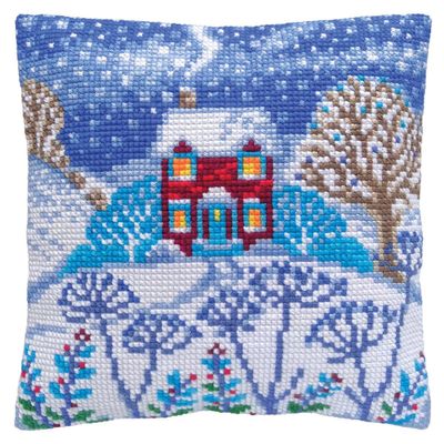 Collection D'Art CDA Cross Stitch Embroidery Craft Kit Cushion Set Beautiful Winter Printed 40 x 40 cm