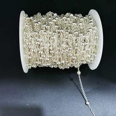 Beading 2meters Beaded Cross Chain 4mm Beads Copper Link Necklace Chain Suitable For DIY Bracelet Jewelry Making Component Accessories Anklets Jewelry production chain ( Color : Silver Color , Size :