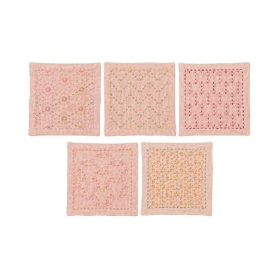 Olympus Thred Sashiko Kit, Sashiko Sashiko (Thin) Stab Sashiko Coaster, Length 3.9 x Width 3.9 inches (10 x 10 cm), 5 Types