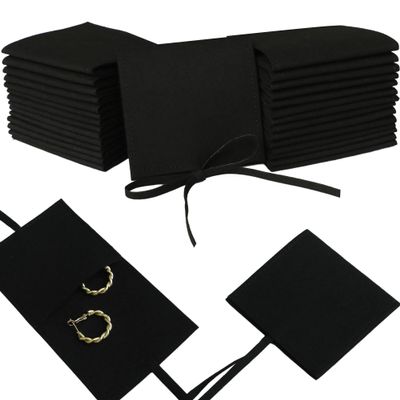 40pcs Black Microfiber Jewelry Pouch 8 x 8cm Luxury Small Favor Bags Ring Pouch for Earrings Necklaces Bracelet, Bow Tie Envelope Style Packaging