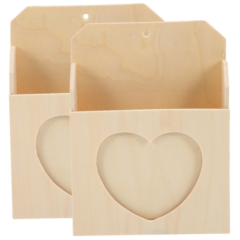 STOBOK 2pcs Love Envelope Box Unfinished Wooden Mailbox Wood Envelope Wall File Holder Pencil Cup Pot Wall Magazine Holder Crafts for Kids Wooden Pencil Holder Desktop Child Storage Box