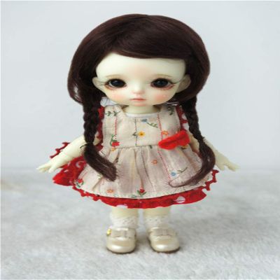 JD061 5-6inch 1/8 OB11 Twins Messy Braids Mohair BJD Doll Wig (Dark Brown)
