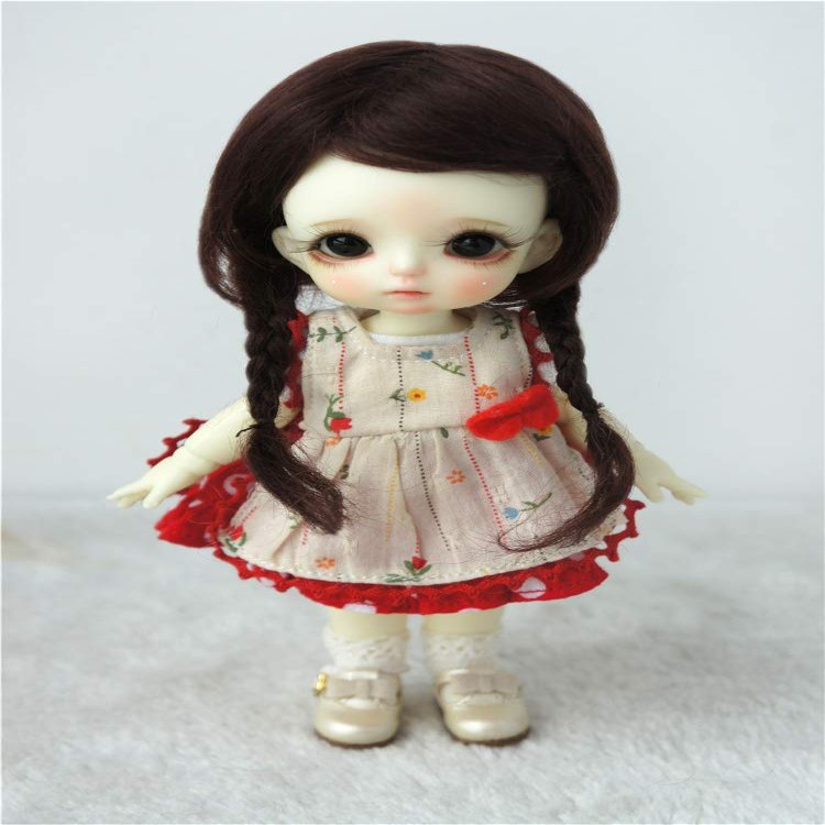 JD061 5-6inch 1/8 OB11 Twins Messy Braids Mohair BJD Doll Wig (Dark Brown)