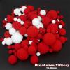 130pcs Craft Pom Pom Balls,Multisize Bulk Pom Poms Arts Crafts Pompoms for DIY Creative Crafts Decorations(Red+White) view 2