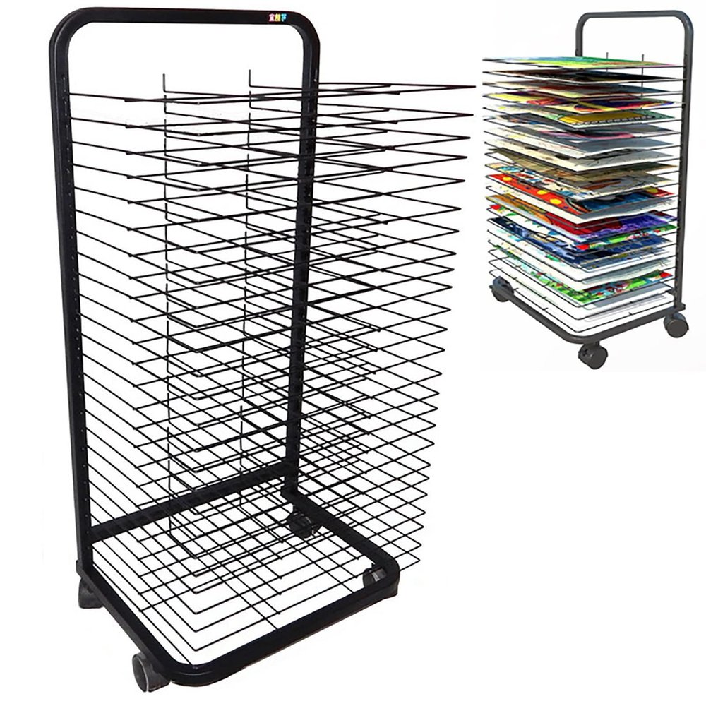 Mobile Metal Art Storage Rack - Art Drying Rack For Classroom, Floor-standing Art Shelf Rack On Wheels, Functional & Mobile Paint Drying Rack, Metal Power Coated Design Artwork Display Rack ( Size : 3