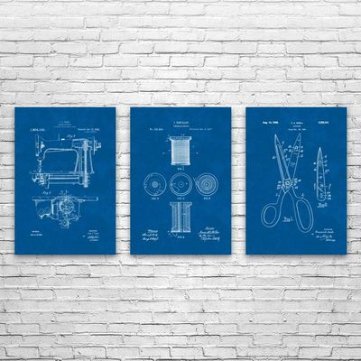 Sewing Patent Posters Set of 3 (8x10), Tailor Gifts, Quilting Bee, Sewing Room Art, Clothing Store Decor, Seamstress Gift Blueprint