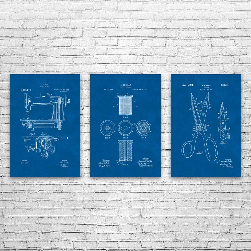 Sewing Patent Posters Set of 3 (8x10), Tailor Gifts, Quilting Bee, Sewing Room Art, Clothing Store Decor, Seamstress Gift Blueprint