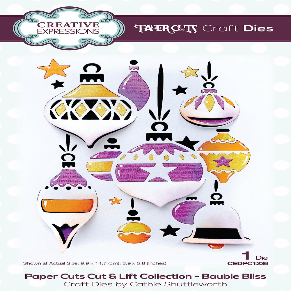 Creative Expressions Paper Cuts-Cut & Lift Collection-Bauble Bliss Craft Die, 3.9 in x 5.8 in, Metal