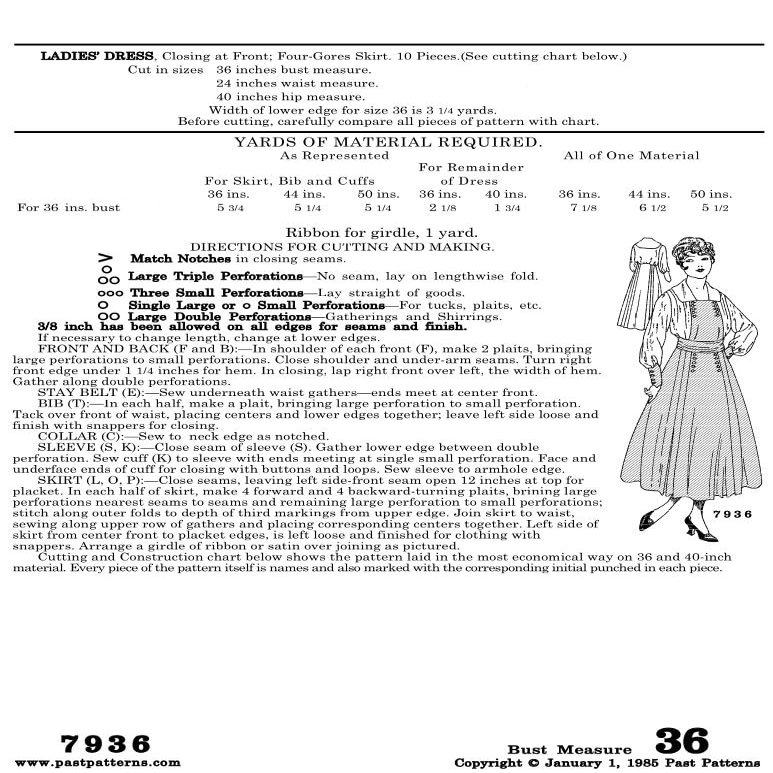 1920s Four Gored Dress Sewing Pattern | Flapper era Fashion | Bust Size 36| Reproduction | Past Patterns 7936