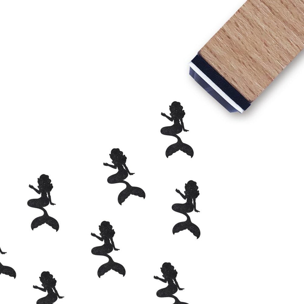 Mermaid Rubber Stamp, 3/5 Inch Small Mini Stamp for Scrapbooking Card Making Planner