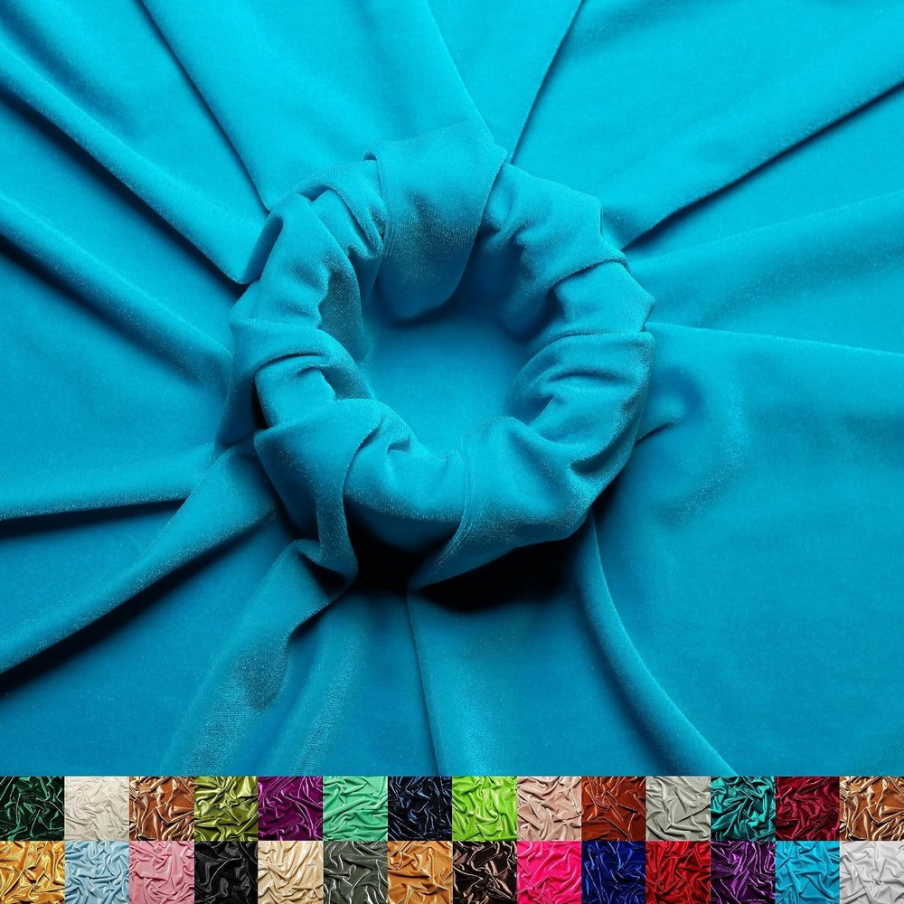 Ice Fabrics Stretch Velvet Fabric by The Yard - 60" Wide Soft Stretchy Fabric for Sewing Clothes, Apparel, Costume, Crafts - 90% Polyester 10% Spandex - Turquoise - 2 Yards