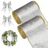 WILLBOND 2 Rolls Christmas Velvet Ribbon Wired Edge Trim Wrapping Fabric Ribbon for Gift Wrapping Bow Making and DIY Crafts Garland Wreath Tree Topper Decor(4 Inch X 6 Yards,Silver) view 1
