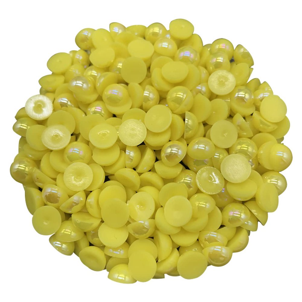 jweemax Flat Back Beads, Imitation Half Round Pearls for Handmade Craft, Scrapbook, Jewelry, Clothing Making, Yellow, 8mm