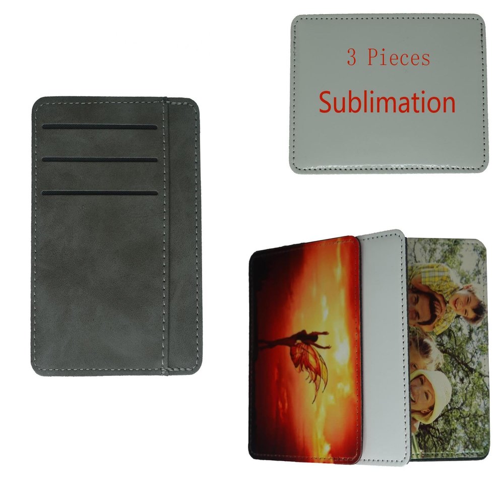 Sublimate Wallet Ultra-thin Card bag Women's wallets Blank Leather Front Pocket Wallet DIY Crafts (Gray)