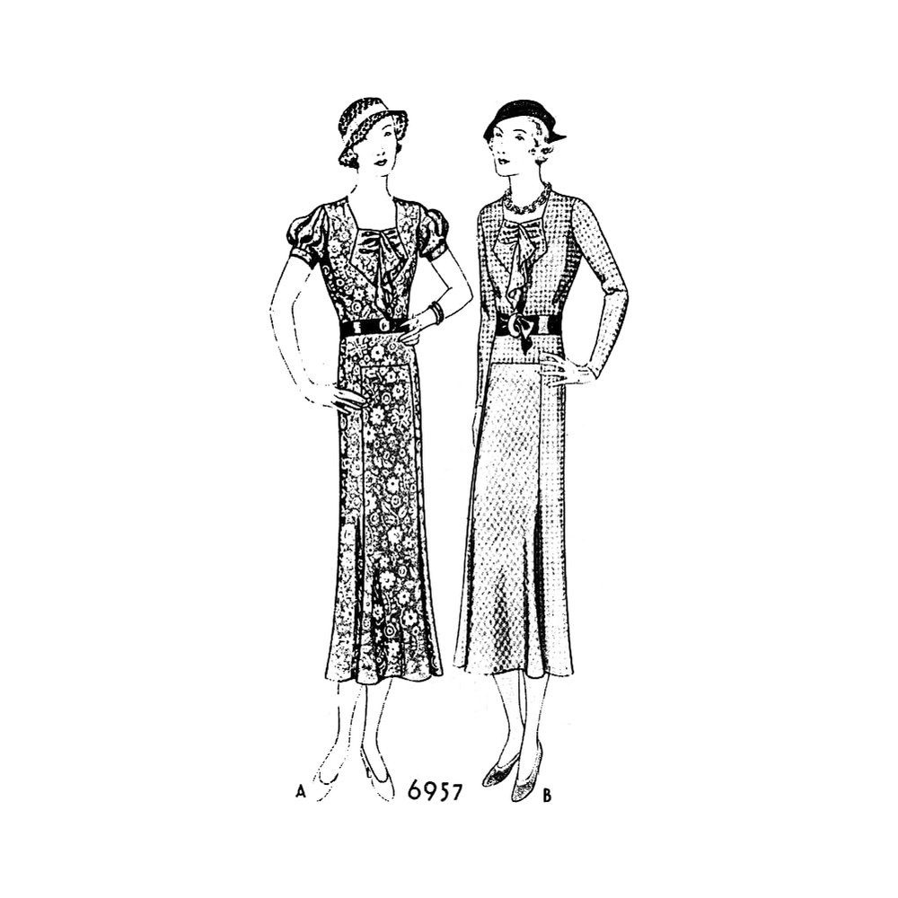 Past Patterns 6957-1930s Dress with Vest Front Sewing Pattern Bust Size 36"