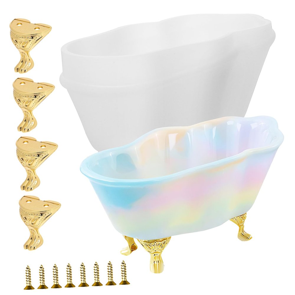 RORPOIR Silicone Bathtub Mold for Epoxy Casting Includes Support Legs Screws for Crafts Jewelry Storage and Home Decor