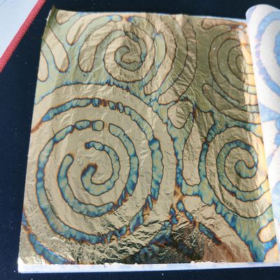 JINRUISI Variegated Gold Foil Leaf 50 Sheets Booklet Colorful Imitation Gold Leaf Gilding Craft Decoration Art (Spiral Lucky Clouds Gold)