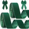 Wavyknot 2 Rolls Green Velvet Wired Ribbon with Glitter Back 2.5 Inch x 20 Yards Christmas Ribbon for Gift Wrapping Christmas Tree Decoration Wreath Topper Bows DIY Crafts Mantel Xmas Supplies view 1