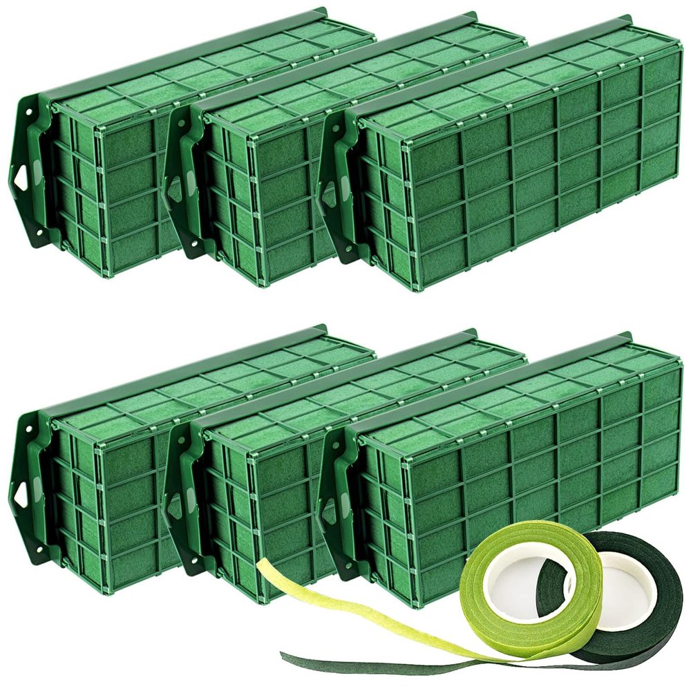 Takytao Floral Foam Cage 6 Pack, Dry Flower Cage Holders, Green Foam Cage Blocks for Fresh Flower Arrangements Decoration, Wedding, Interior and Garden