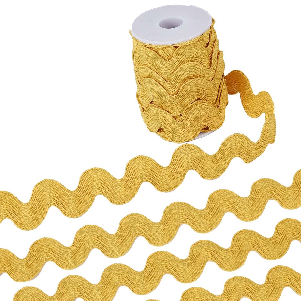 GORGECRAFT 0.78 inch-1.33 inch/20-34mm Wide Rick Rack Trim 10 Yards Yellow Wave Bending Fringe Trim Braided Woven Ric Rac Ribbon Zig Zag Trim for DIY Sewing Crafts Wedding Dress Costumes Embellishment