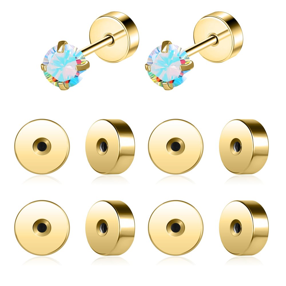 AoedeJ Stainless Steel Earring Backs Gold Flat Screw On Earrings Back Replacements Flat for Studs