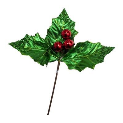 Kurt S. Adler Large Green Holly Leaf with Red Berry Pick 12x12 inch