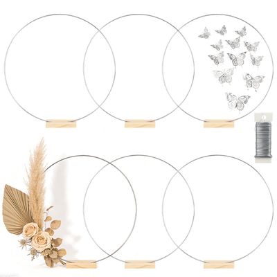 6 Pack Floral Hoop with Stand and 38-Yard Paddle Wire 24 Inch Metal Rings for DIY Centerpiece Table Decorations Crafts Macrame Rings Hoop Wreath Dream Catcher Rings Wedding Christmas Wreaths, Silver