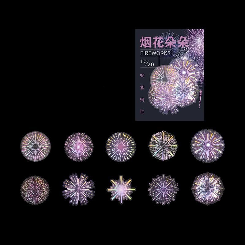 ZXMNBH PET Stickers for Scrapbooking Kit Purple Fireworks Aesthetic Paper Diary Planner Junk Bullet Journaling Decorative Supplies 20 Pcs/Pack