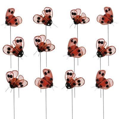 Ladybug Floral Picks Set of 24 - Red Ladybugs on Wire Stems - 8" Decorative Ladybug Picks for Crafts - Flower Arrangements - DIY Decor - Garden Projects - Wreaths & Centerpieces