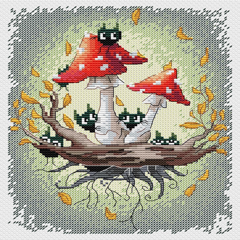 MP Studia Cross Stitch Embroidery Kits for Adults and Beginners Mushrooms - We are here 20x15cm/7.87x5.91 14ct.