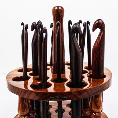 WARESHIRE Rosewood Premium Crochet Hooks Set of 15 Ergonomic Soft Grip Handle Handmade Wooden Knitting Needles for Crocheting Yarn for Arthritic Hands | Engraved Size (Set of 15{3.5mm to 25mm}+ Stand)