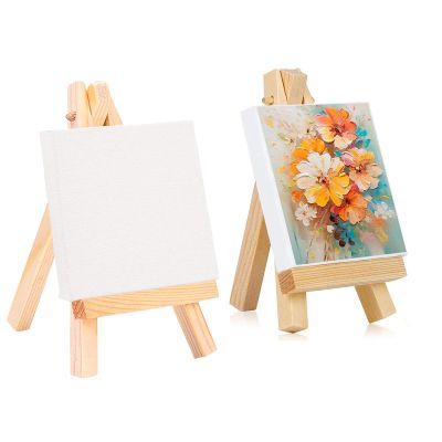 Beavorty Mini Easel for Kids 3.14X3.14 Inch Lightweight Wooden Painting Stand 2-Pack DIY Art Supplies for Classroom Home and Creative Painting Activities