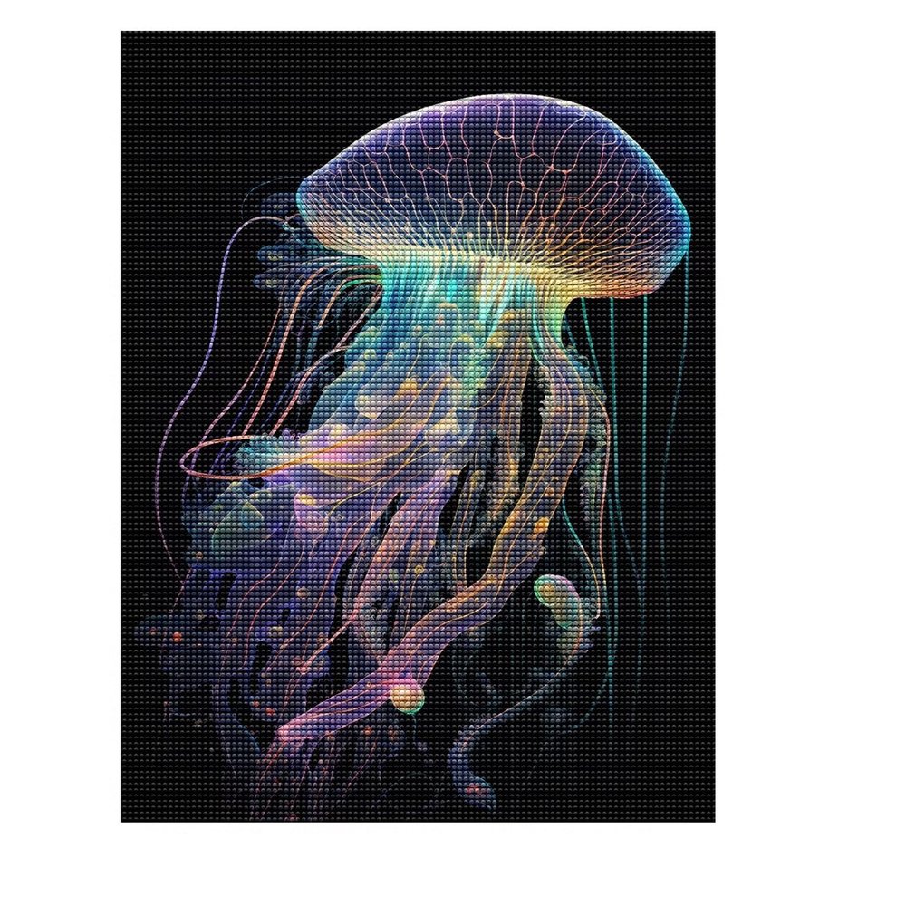 DIY Diamond Painting Kits Art Paint,Colorful Jellyfish Art Illustration 5d Diamond Painting Crystal Rhinestone Diamond Cross Stitch Round Full Drill Art 12x16 Inch