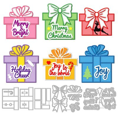 GLOBLELAND Christmas Warm Gift Box Cutting Dies for DIY Scrapbooking Metal Christmas Bowknot Die Cuts Christmas Blessings Cut Dies for Paper Card Making Decoration Album Craft