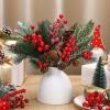 Zeyune 50 Pieces Christmas Floral Picks Christmas Artificial Snowy Berry Picks Stems Small Faux Cedar Pine Needles Branche with Pinecones for Floral Arrangement Wreath Garland Greenery(Red) view 3