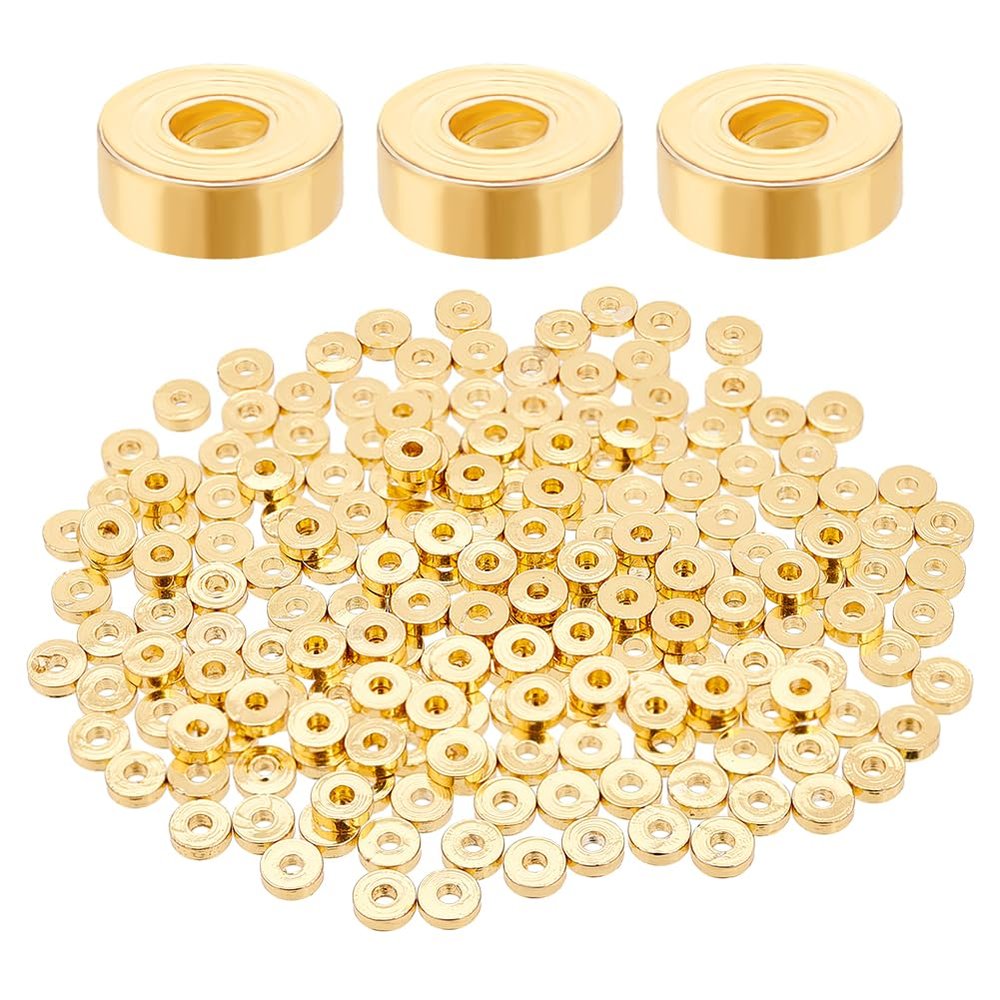 BENECREAT 200Pcs 3mm Real 18K Gold Plated Flat Round Brass Beads, Spacer Round Beads Small Smooth Bead for Bracelet Necklace Jewelry Making Craft Supplies, Hole:1mm