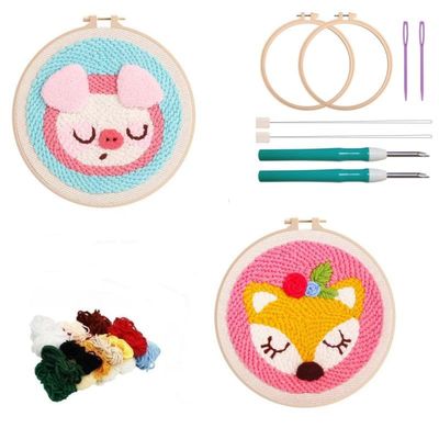 2 Pack Easy Punch Needle Embroidery Floral Deer Starter Kits for Kids and Adults Beginners with Punch Needle Tool,Threader, Stamped Fabric Embroidery,Hoop,Pen, Punch Needle Kits