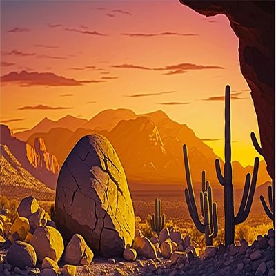 RMSGOZO Barren Field & Orange Sunset Diamond Painting - Thrive Cactus Diamond Art Kits, Exquisite Full Circle Gemstone Fine Rhinestone Kit for Beginners, for Room Decor (16 X 24 Inch)