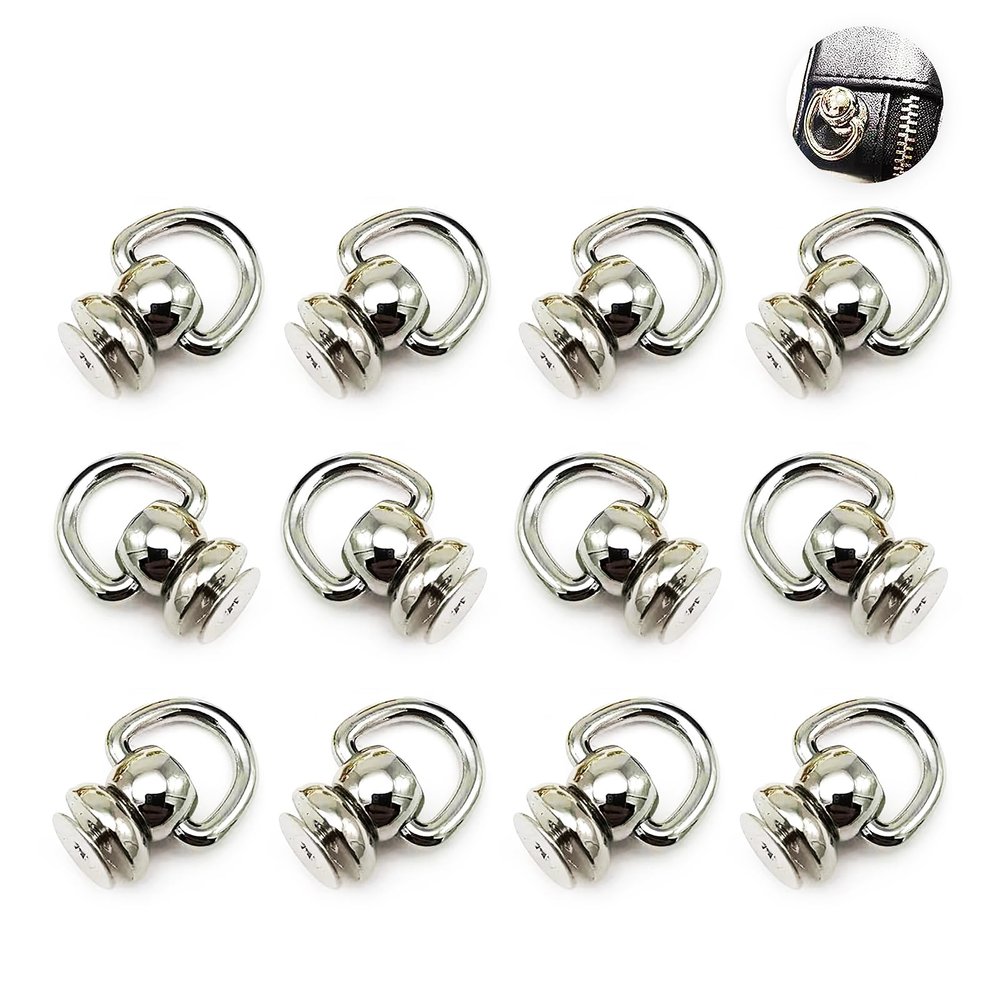 D Ring for Purse Leather Stud Rivets, 12 pcs Metal Ball D Ring Studs Screw Rivets for Leather Crossbody Purse Wallet Conversion Kit Accessories Handbag Purse Strap Hardware for Purse Making-Silver