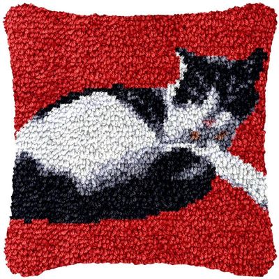 Beginner Latch Hook Kits Black & White Cat Set Sofa Cushion Cover Latch Hook Carpet Rug Acrylic Yarn,Pillowcase Craft Kits with Printed Canvas for Beginners Kids Adults - 17 x 17 Inch