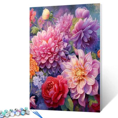 TUMOVO Dahlias Flowers Paint By Numbers For Adults Beginner African Tropical Wildflowers DIY Acrylic Canvas Girls Bedroom Decor Painting Kits Magical Floral Art 16x20 Inch (DIY Frame)